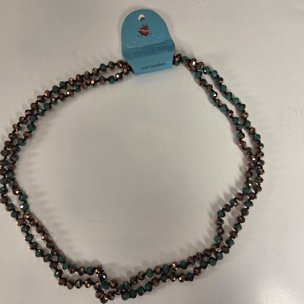 NWT Wired Heart Chic Beaded Necklace in Teal and Bronze